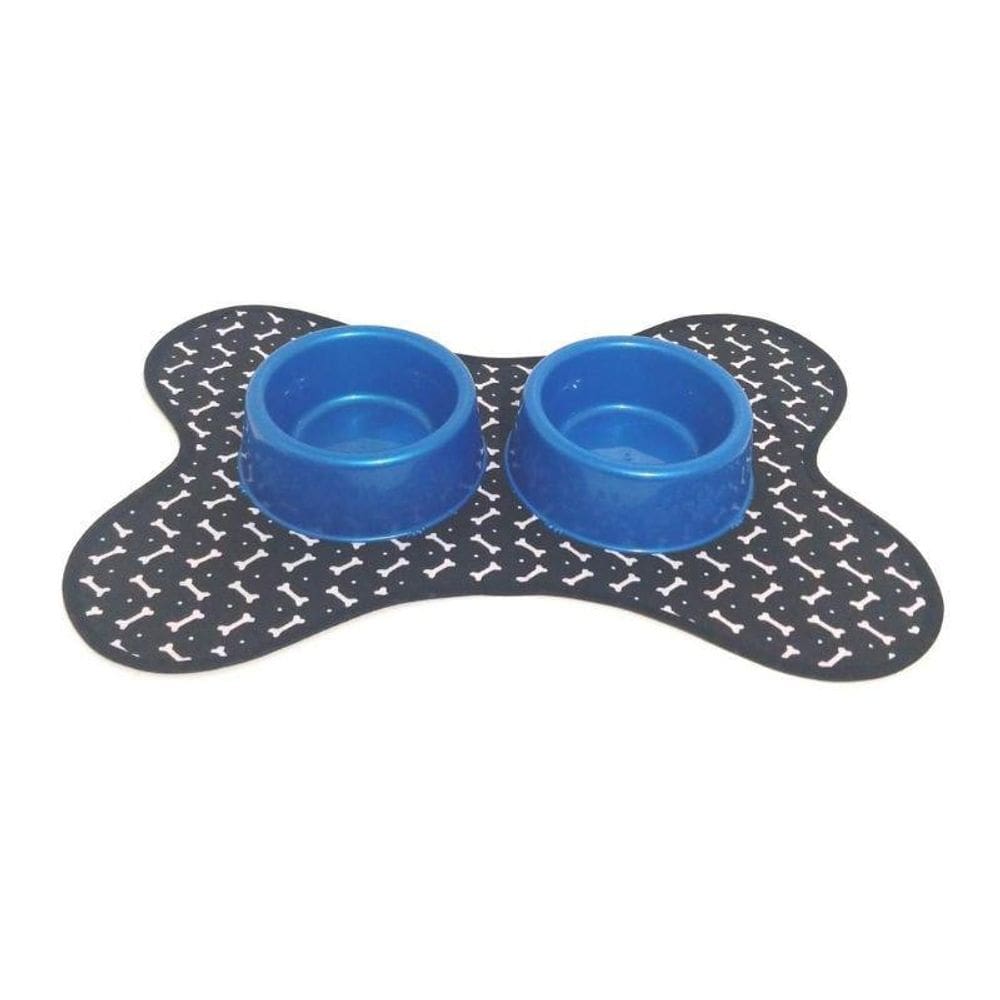 Kit Tapete Comedouro/Bebedouro Azul - Preto