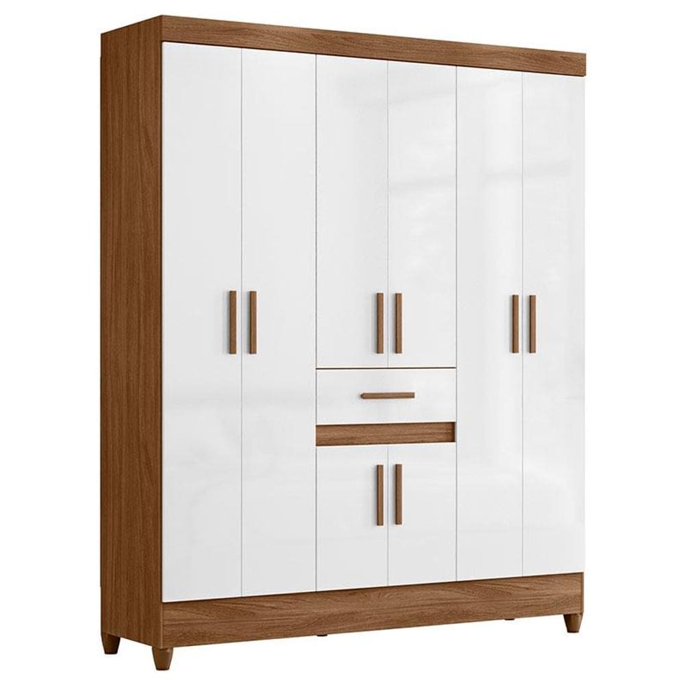Guarda Roupa Casal Portugal 8 Portas Naturale Branco - Moval