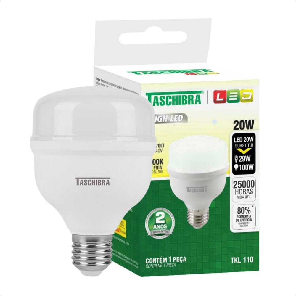 10 Lâmpadas High Led Tkl 20W Taschibra E27 3000K Quente