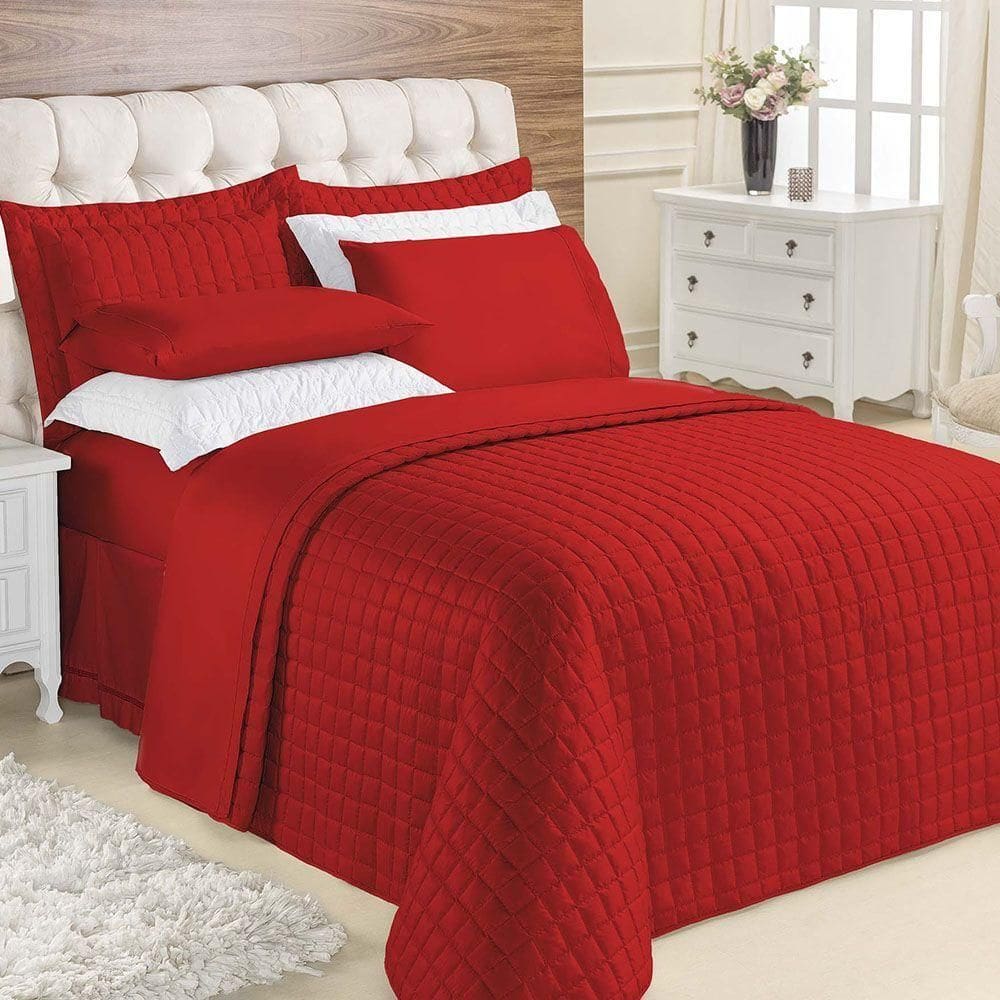 Kit Cobre Leito Colcha Veneza Queen 3 Peças Hipercal 180 Fios - Vermelho