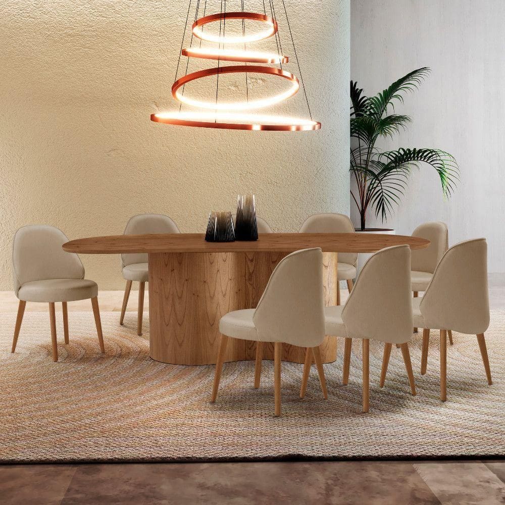 Mesa De Jantar Suiça 220cm Madeira Tampo Laminado Orgânico Veludo Bege / Imbuia Nat.