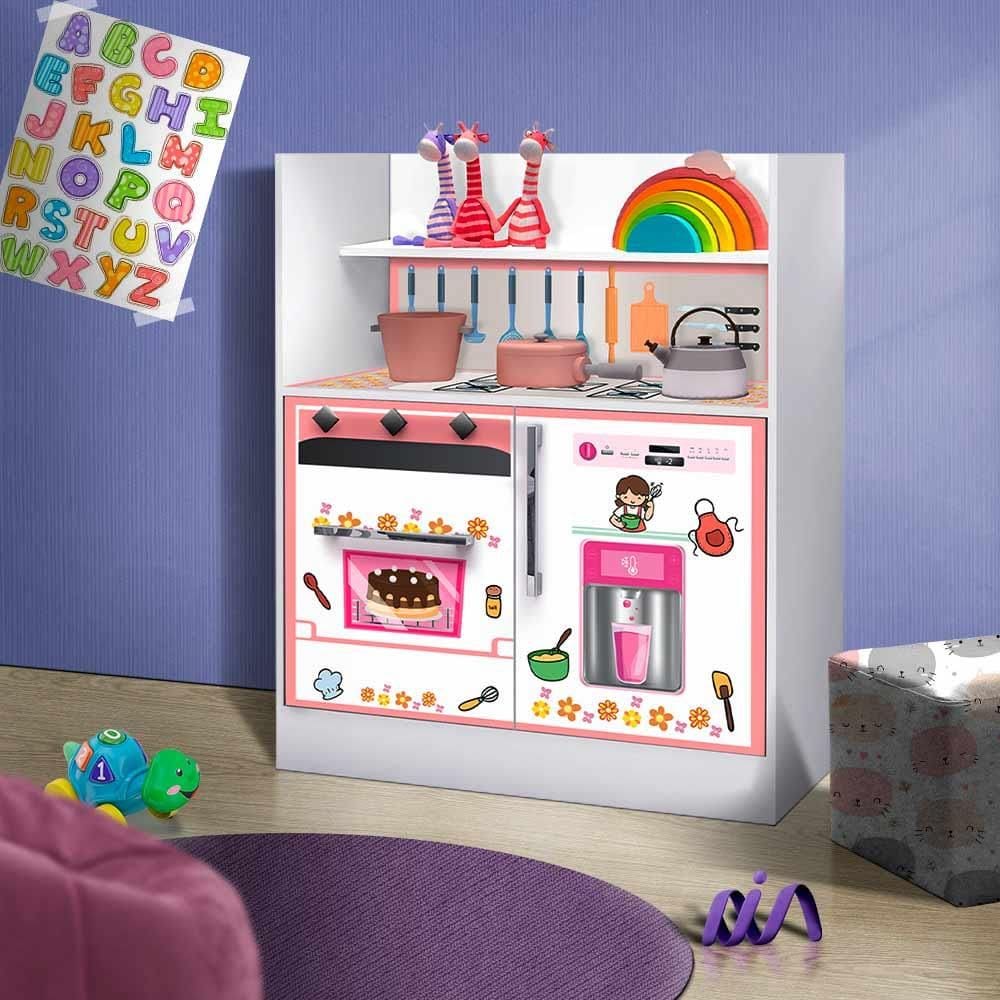 Fogão De Brinquedo Estante MDF Rosa Bebê Bunny Shop JM