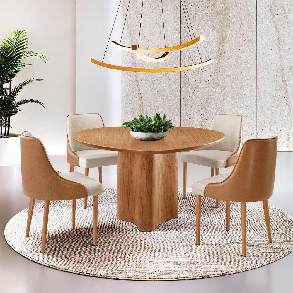 Sala De Jantar Mesa Selene 135cm Madeira Tampo Laminado Linho Off/ Star Caramelo/ Imbuia Nat.