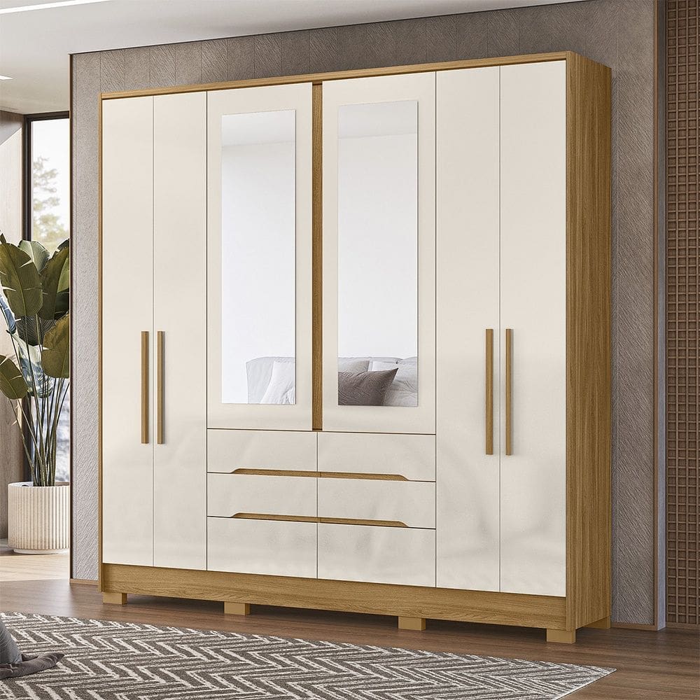 Guarda Roupa Roupeiro San Francisco 6 Portas 6 Gavetas com Espelho Freijó Off White Moval