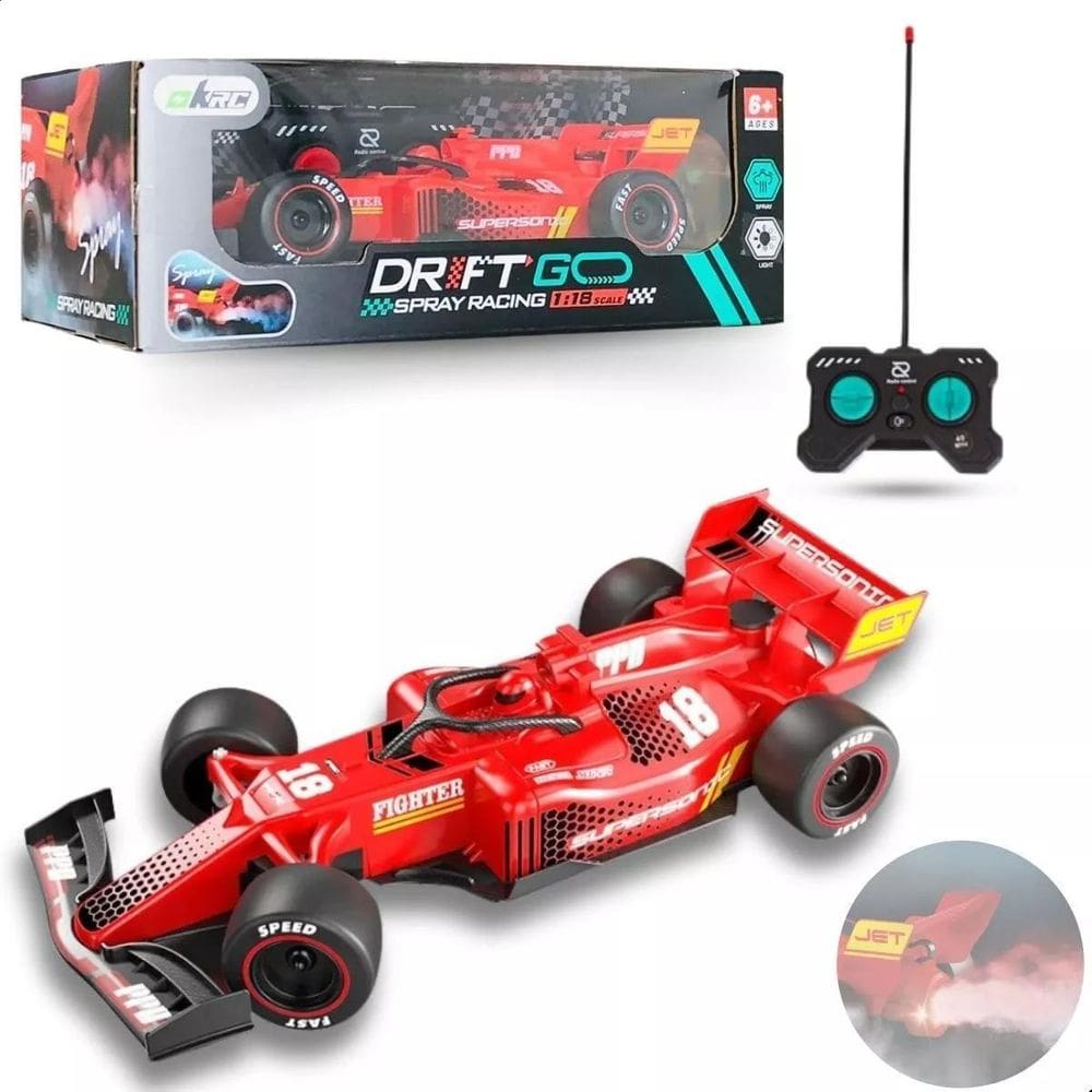 Carrinho F1 Controle Remoto Fumaça Led E Água Efeito Real