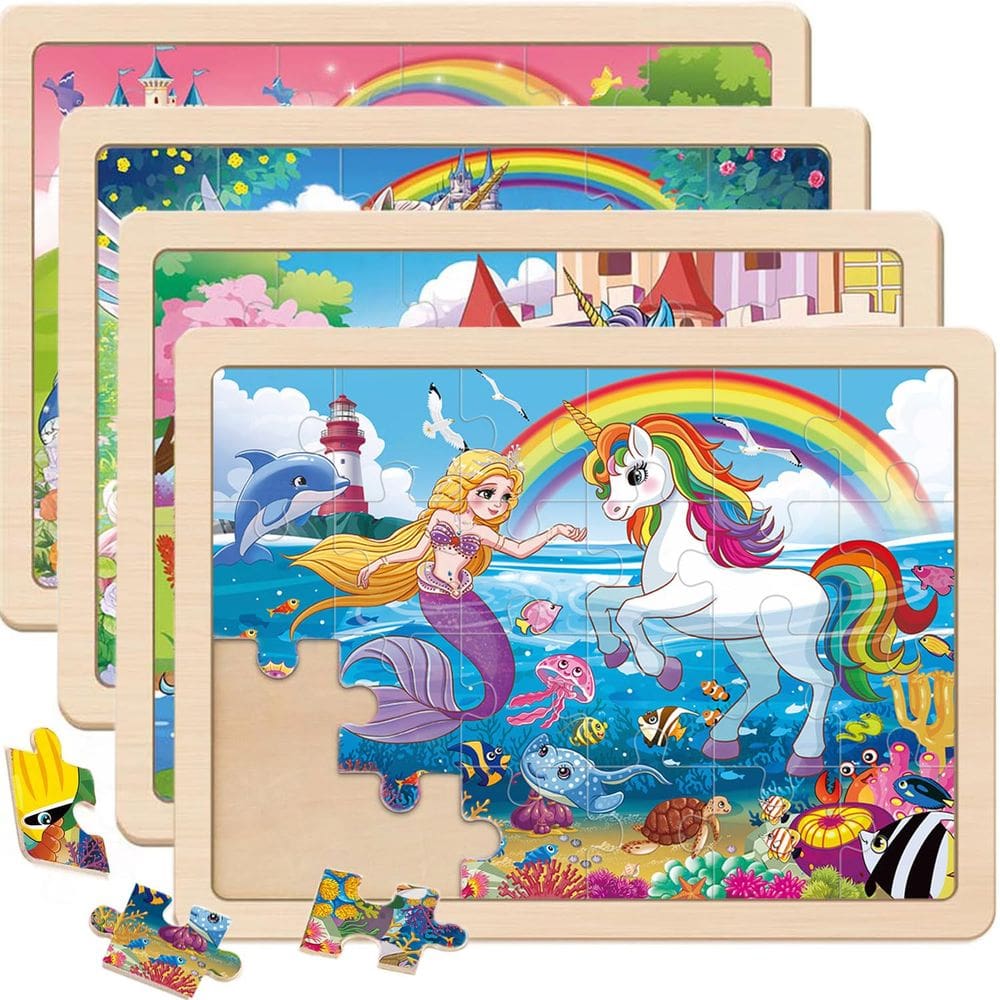Quebra-cabeças de madeira VJZVKJ Unicorn Mermaid Princess 24 unidades