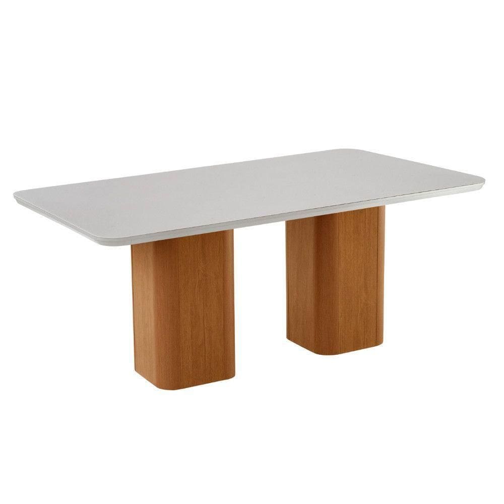 Mesa De Jantar Eloise 180cm Tampo Mdf E Vidro Canto Copo Naturalle /off White /serig. Off