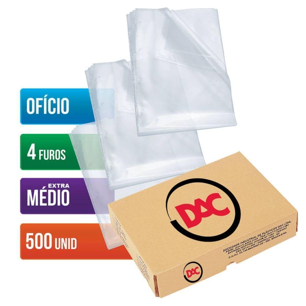 Envelope Plastico 4 Furos Extra Médio Dac - Cx Com 500