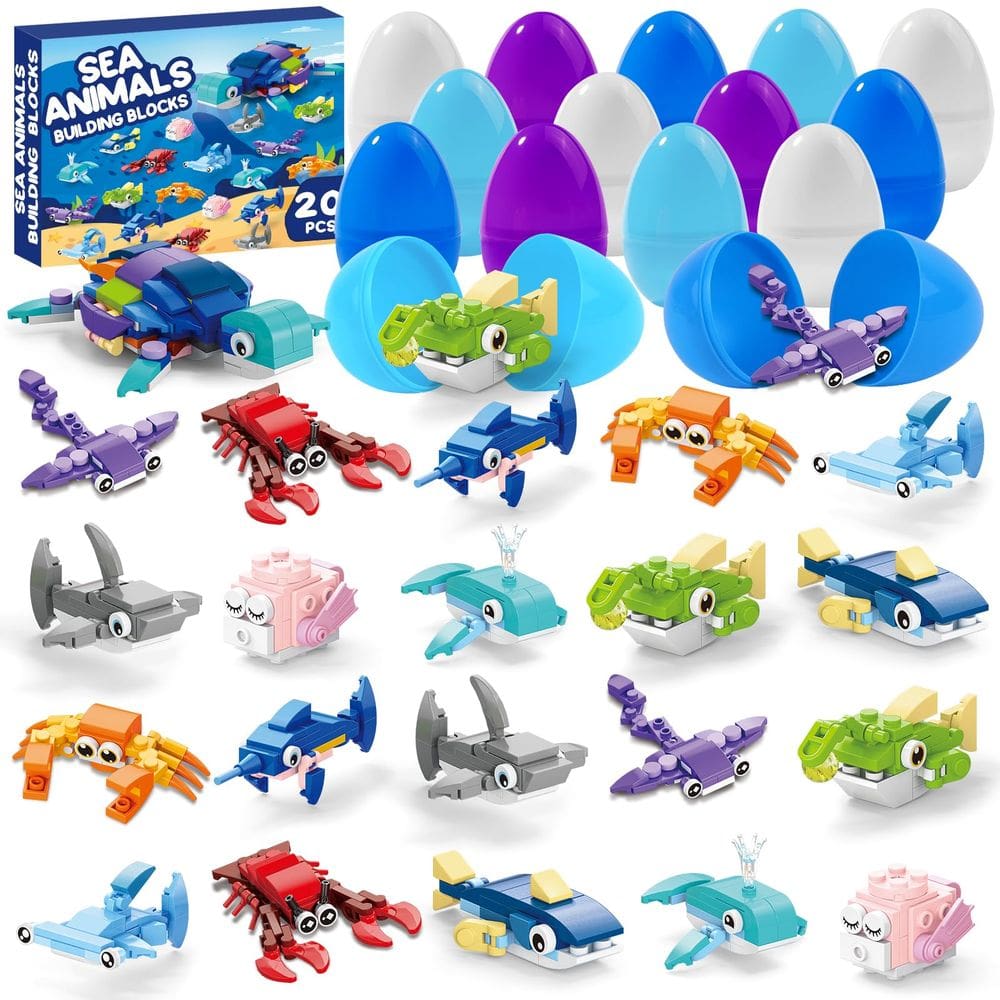Blocos de construção DIYDEC Easter Ocean 20 unidades com animais marinhos