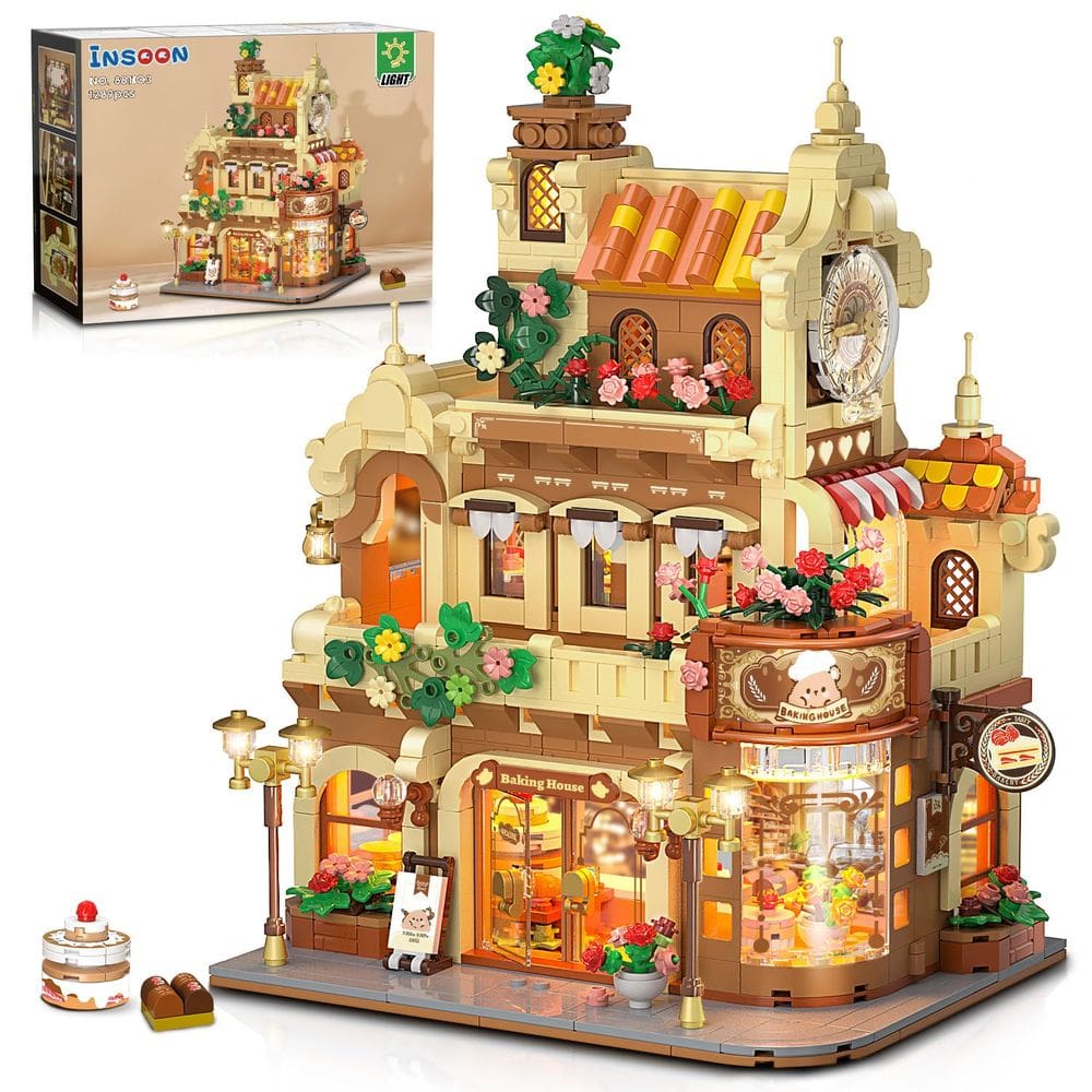 Brinquedo de bloco de construção INSOON City Bakery Cafe House 1289 unidades