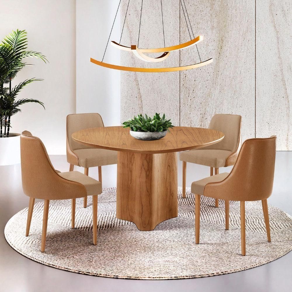 Sala De Jantar Mesa Selene 135cm Madeira Tampo Laminado Linho Palha/ Star Caramelo/ Imbuia Nat.