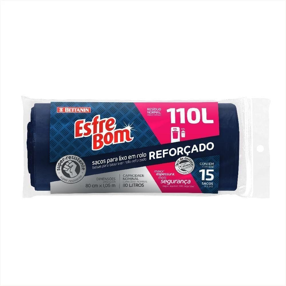 Esfrebom Sacos Para Lixo Rolo 110l Fundo Reforçado 15un