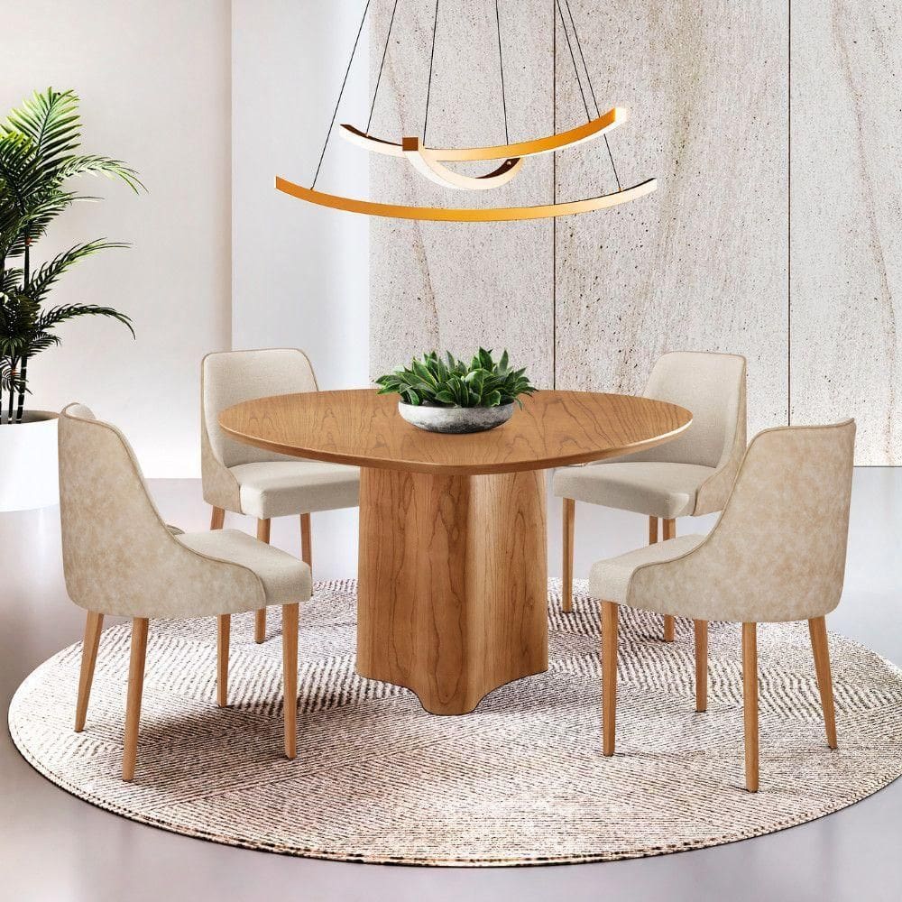Sala De Jantar Mesa Selene 135cm Madeira Tampo Laminado Linho Off/ Milano/ Imbuia Nat.