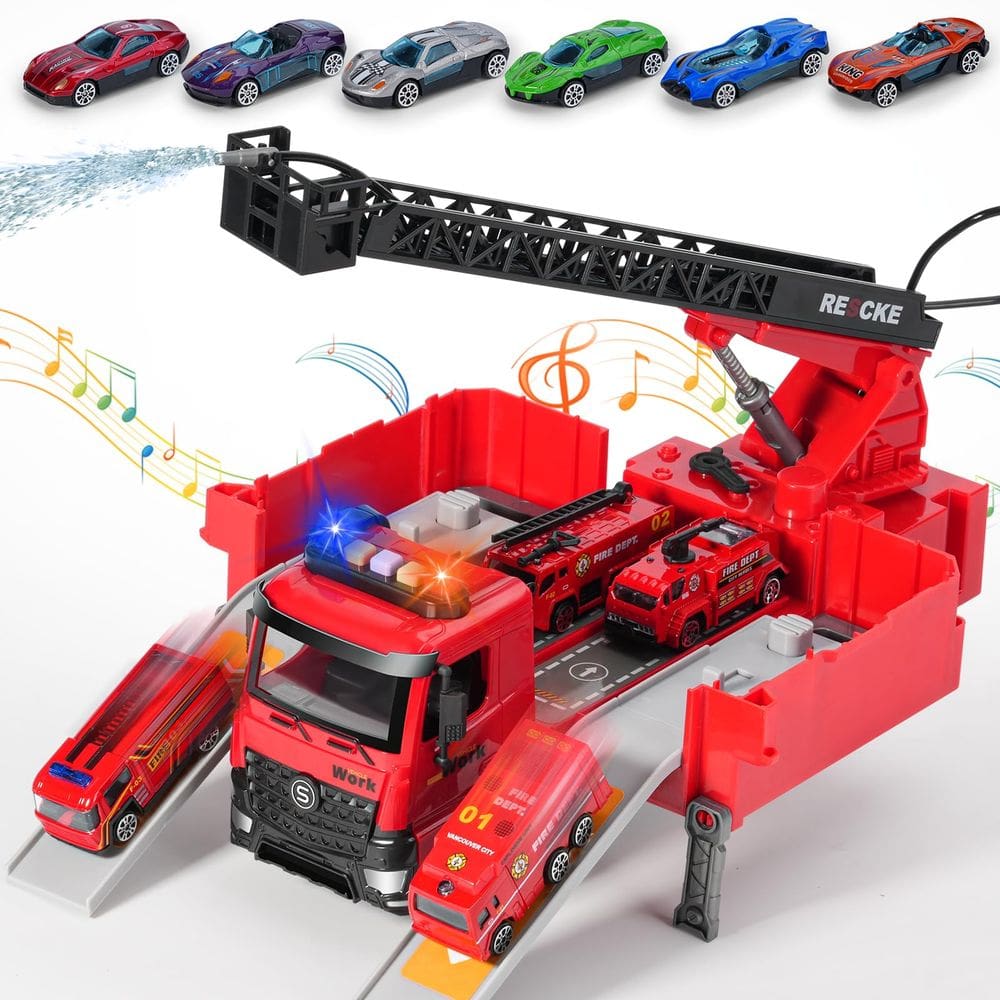 Transformador de caminhão de bombeiros Toy Fire Truck Rescue com jato de água