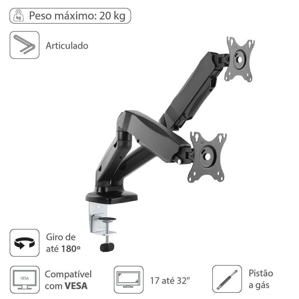 Suporte Articulado 2 Monitores Vesa 100x100 Vinik Sm-341b