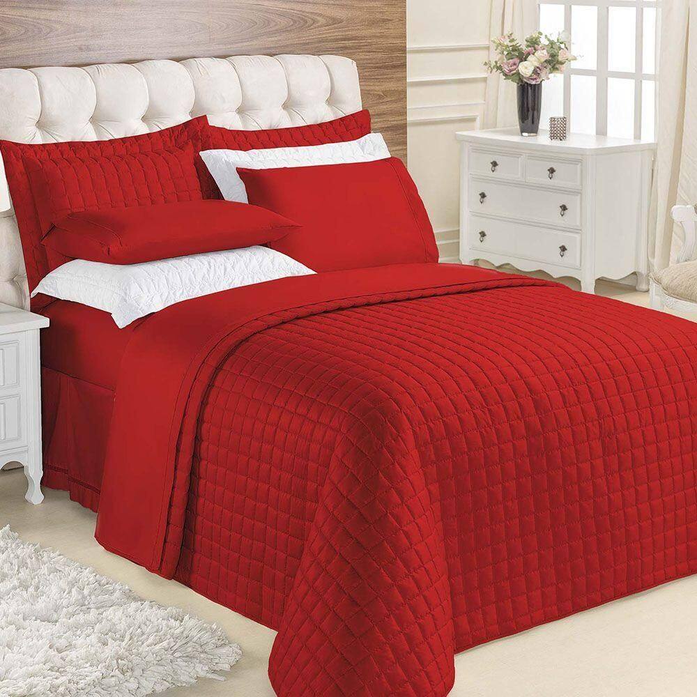 Kit Cobre Leito Colcha Veneza King 3 Peças Hipercal 180 Fios - Vermelho