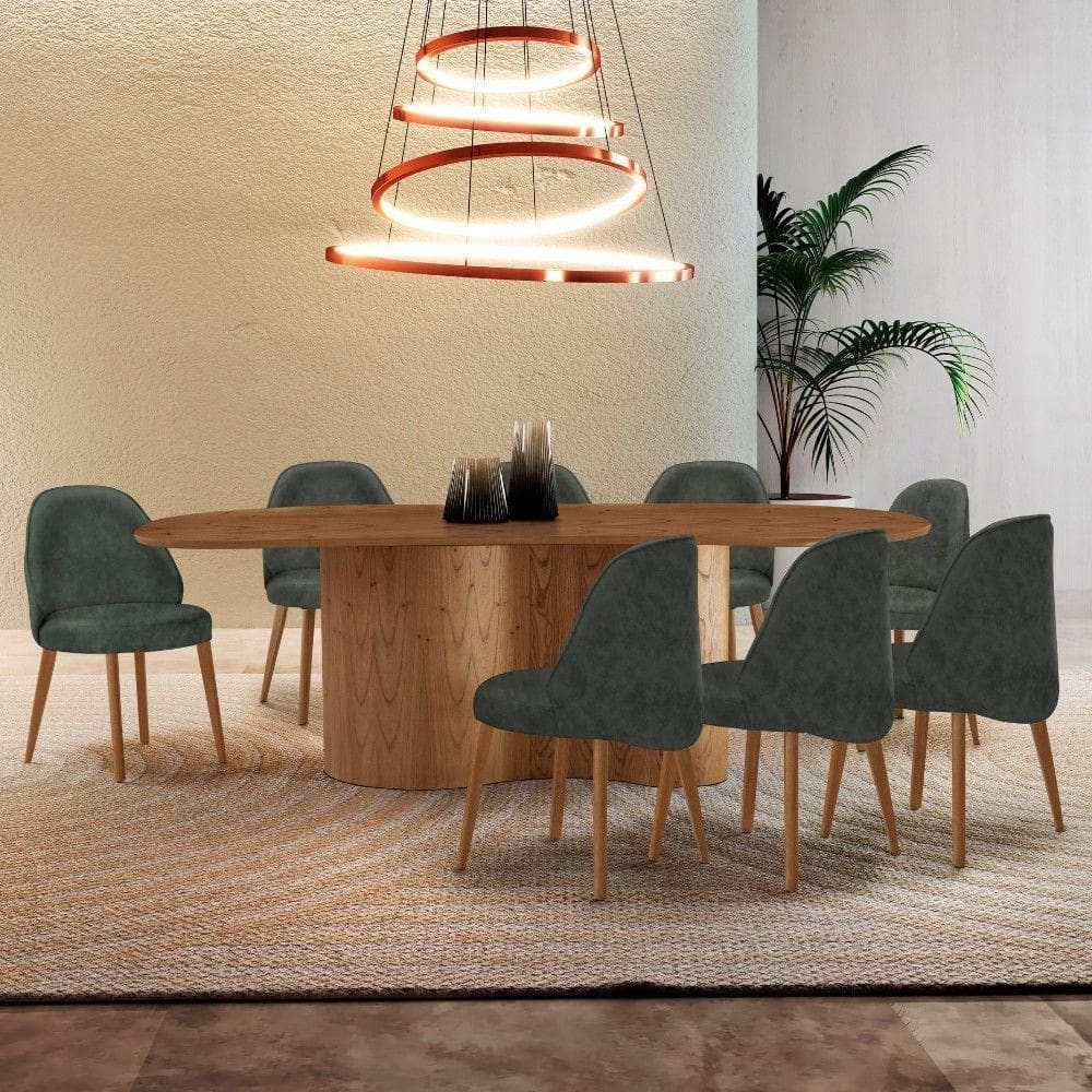 Mesa De Jantar Suiça 220cm Madeira Tampo Laminado Orgânico Jade / Imbuia Nat.