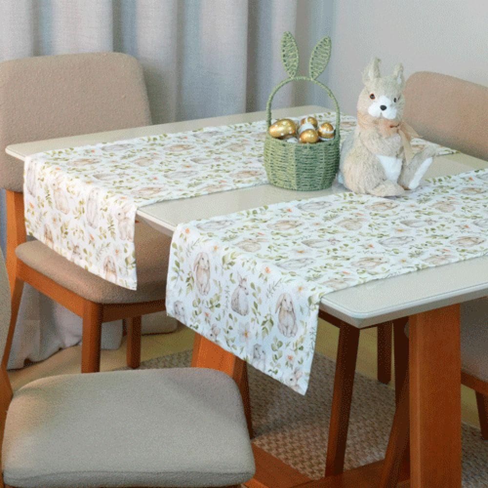 Kit Caminho De Mesa Páscoa Estampado 2 Peças 1,30m X 40cm Microfibra Decorativo - Estampa 3
