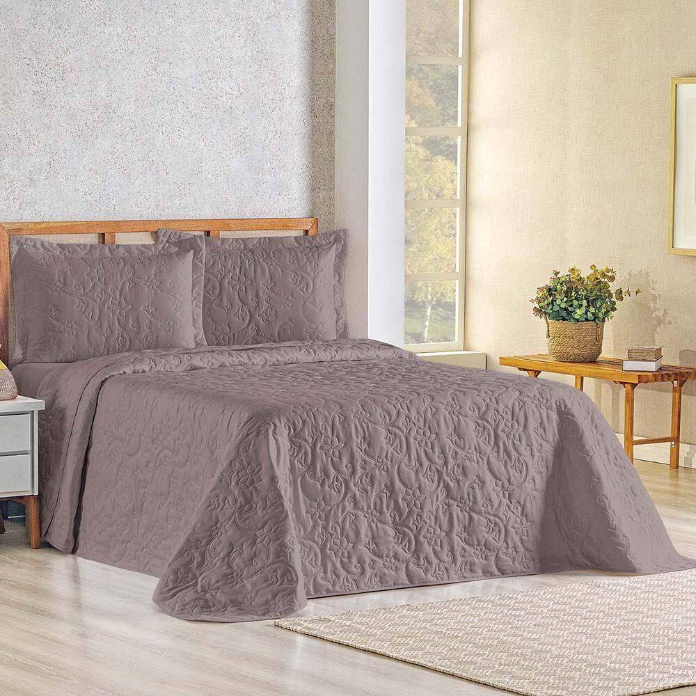 Kit Cobre Leito Colcha Celeste Queen 3 Peças Matelado Floral 180 Fios - Lavanda