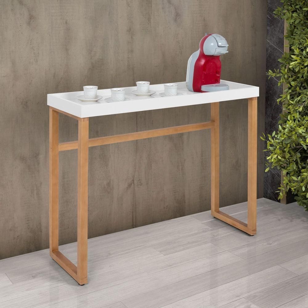 Aparador Bancada Estilo Industrial Slim Pés Madeira Macica Branco