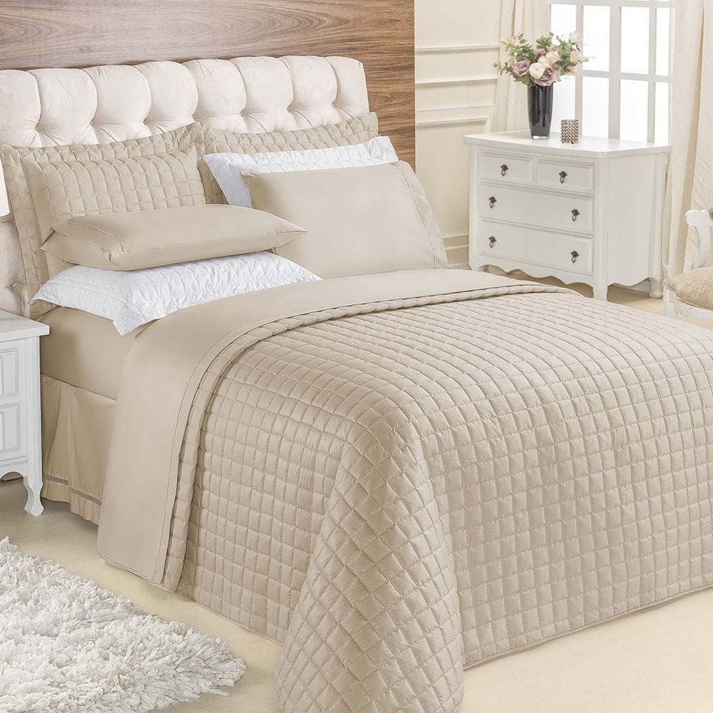Kit Cobre Leito Colcha Veneza Queen 3 Peças Hipercal 180 Fios - Cáqui