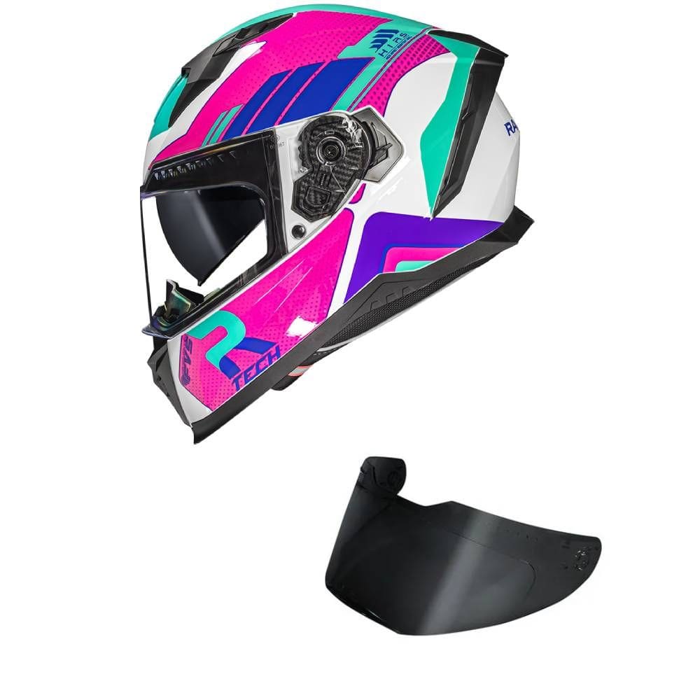 Capacete Race Tech Volt Track Branco e Rosa Mais Viseira Fumê