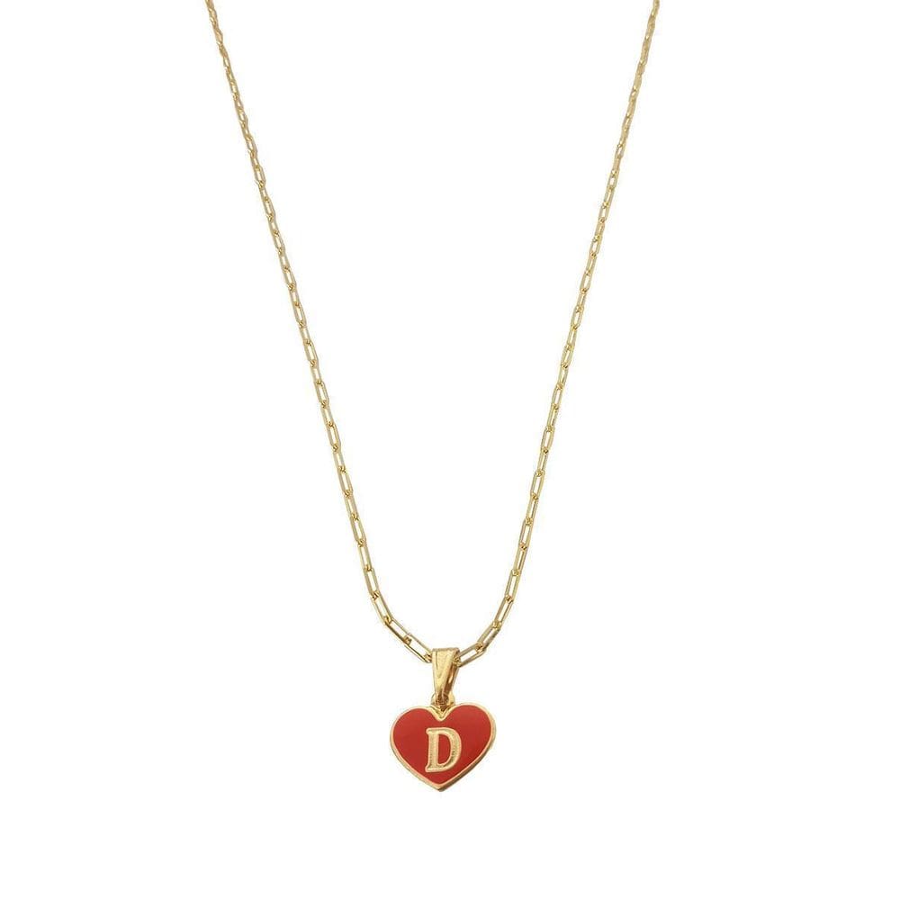 Colar Cartier 45Cm Coração Vermelho Letra D Banhado Ouro 18K