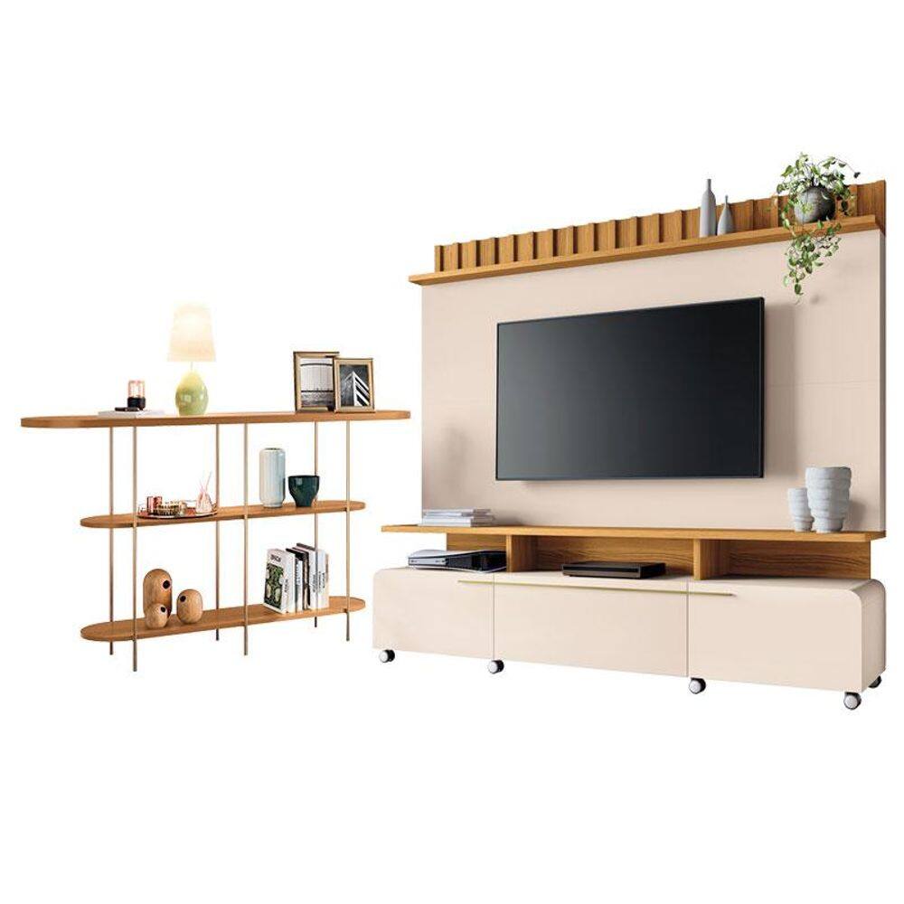 Estante Home Theater Artís Off White Cinamomo e Aparador Infinity Cinamomo – HB Móveis