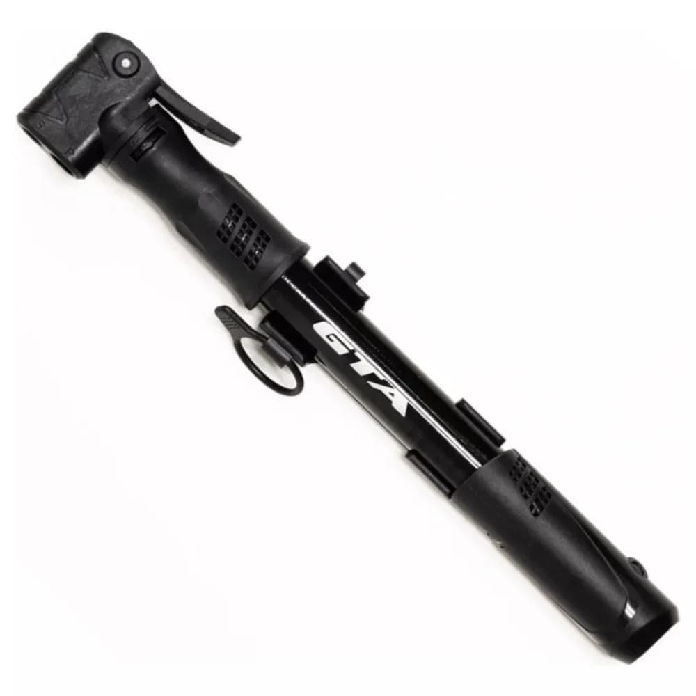 Bomba Alumínio 80PSI com Mangueira Nylon Cabeça Dupla Válvula Presta e Americana