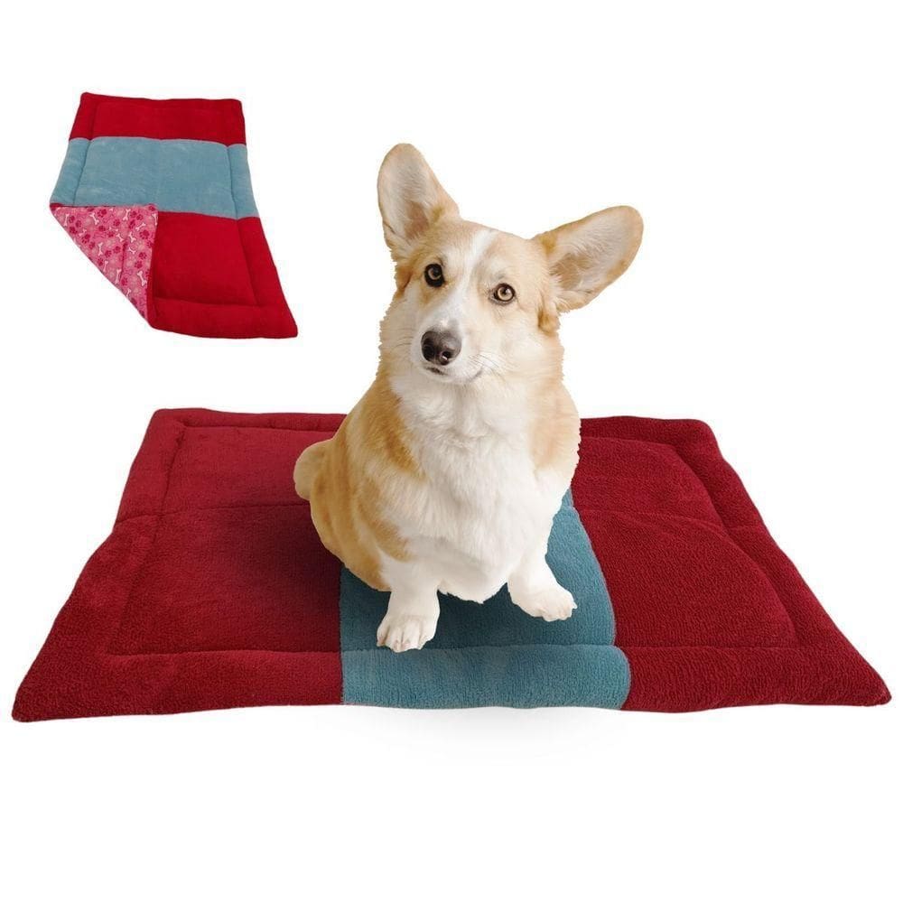 Tapete Pet 68x48 Dupla Face De Algodão E Mantinha Vermelho E Azul