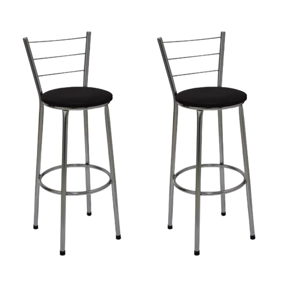 Kit 2 Banquetas Altas Cromada com Encosto Assento Preto