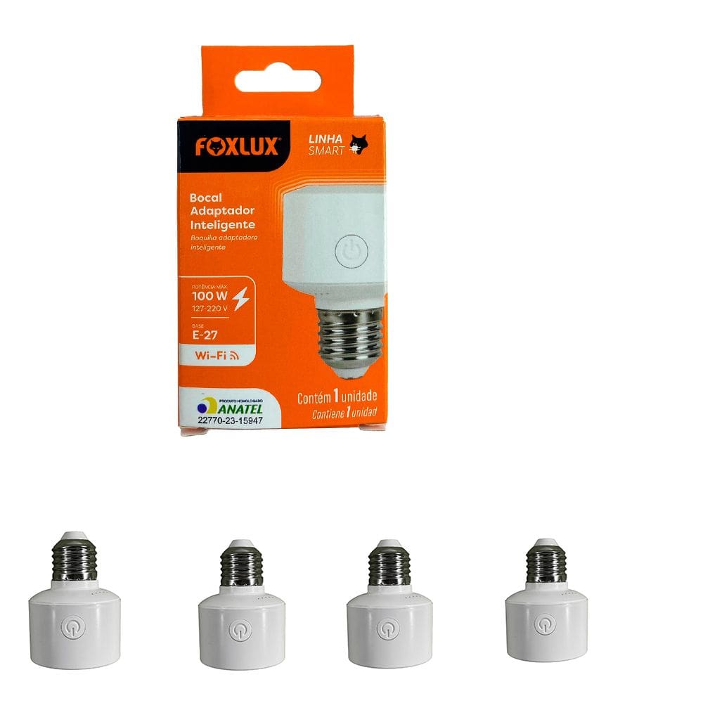 Kit 4 Soquete Adaptadore Inteligente E-27 100W Bivolt Foxlux