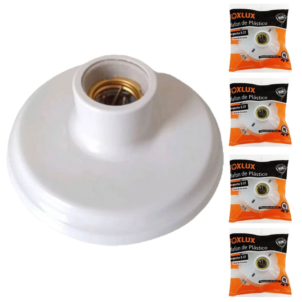 Kit 5 Plafon de Plastico Bocal de Porcelana E27 Foxlux