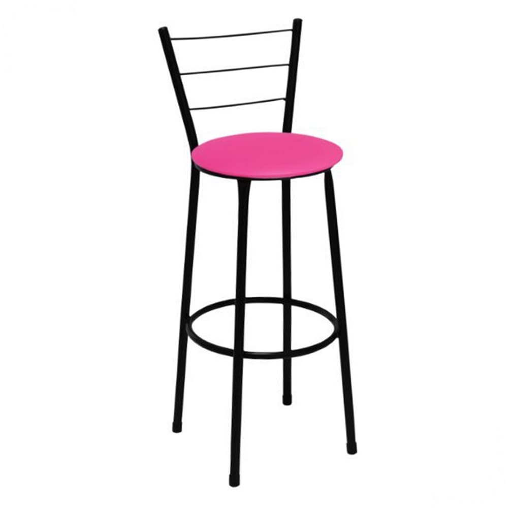 Banqueta Alta Preta com Encosto Assento Rosa Jaddi
