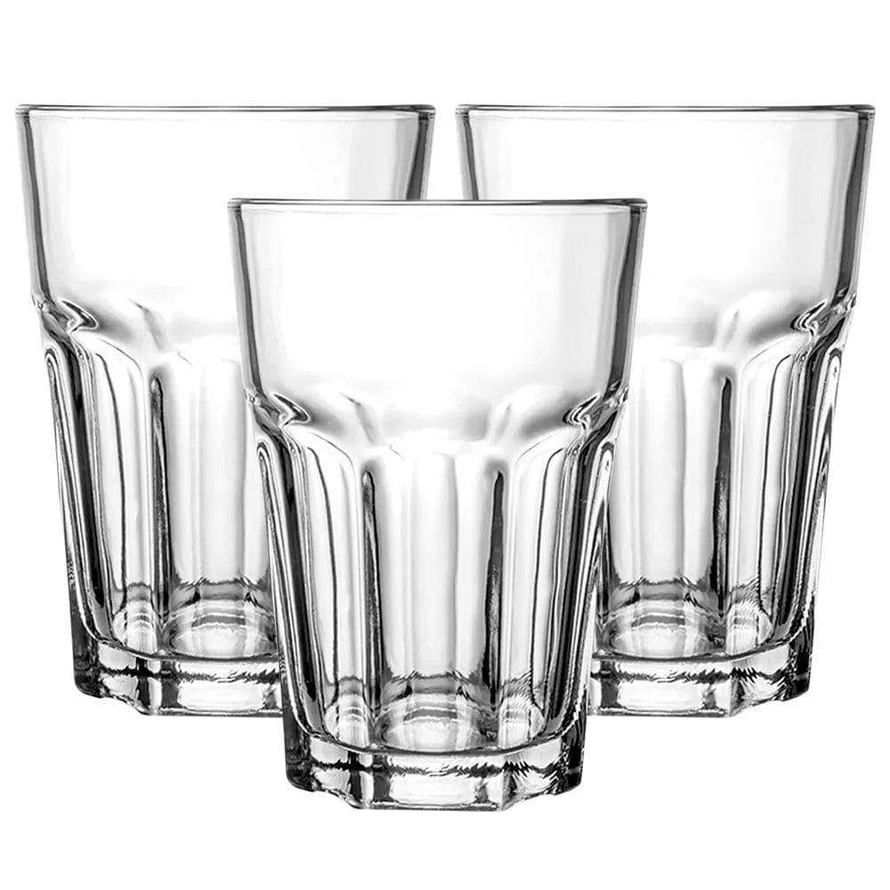 Conjunto 3 Copos de Vidro Chicago Transparente 360ML Alto Grande Linha Cristal Luxo Elegante
