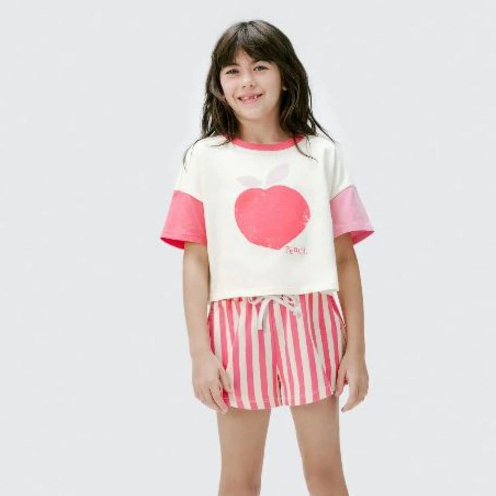 Blusa Infantil Menina Manga Curta Fruta Off white - Hering