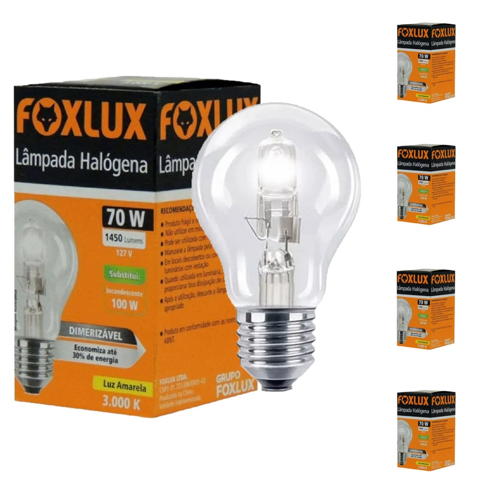 Kit 5 Lampada Halogena Classica 70W 127V Foxlux