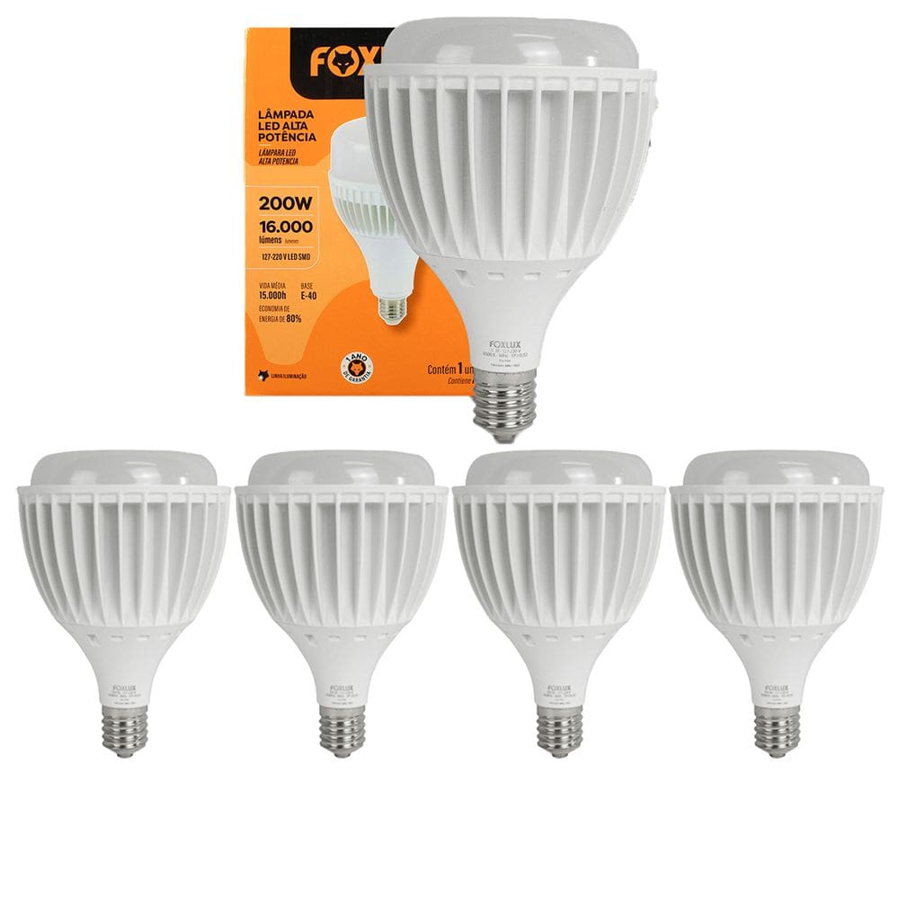 Kit 5 Lampada LED Alta Potencia 200W 6500K E40 Bivolt Foxlux