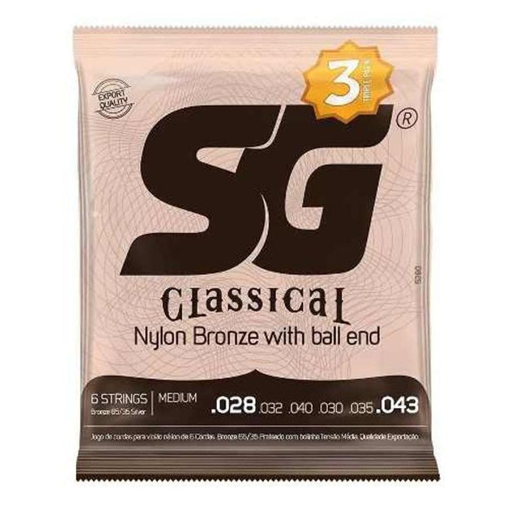Cordas Violão Nylon Medium SG 5280TP Triple Pack