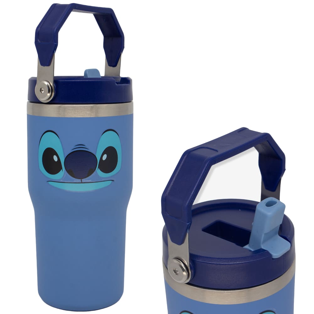 Copo Térmico Stitch Gelado Quente 4 Horas 650ml Com Tampa Canudo Alça Oficial Disney