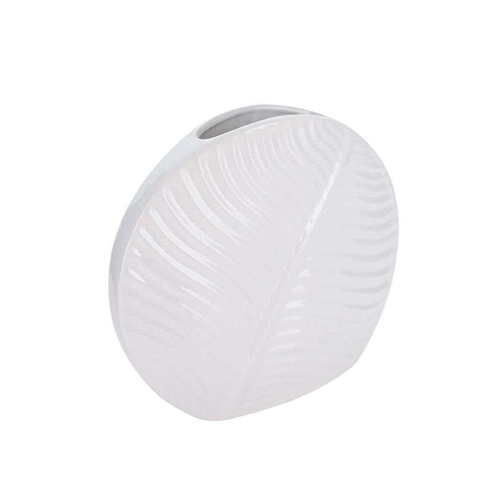 Vaso Cerâmica Solitário Folhas Dolomita Branco 25cm - Tuut