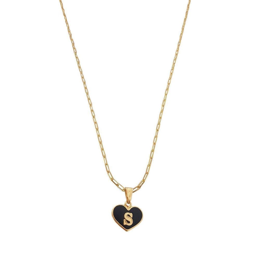 Colar Cartier 60Cm Coração Negro Letra S Banhado Ouro 18K