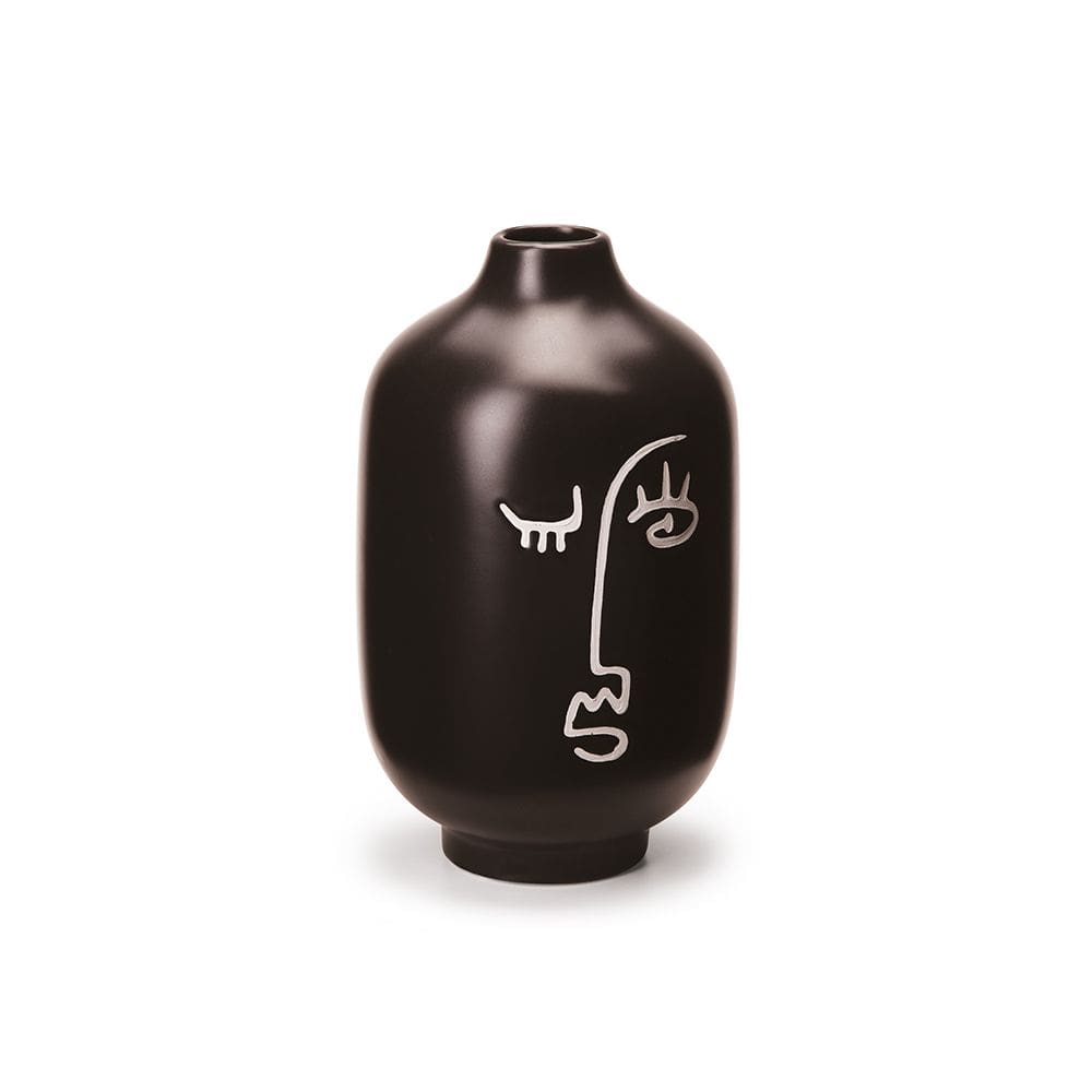 Vaso Decorativo Face Preto em Cerâmica 23x14cm Mart