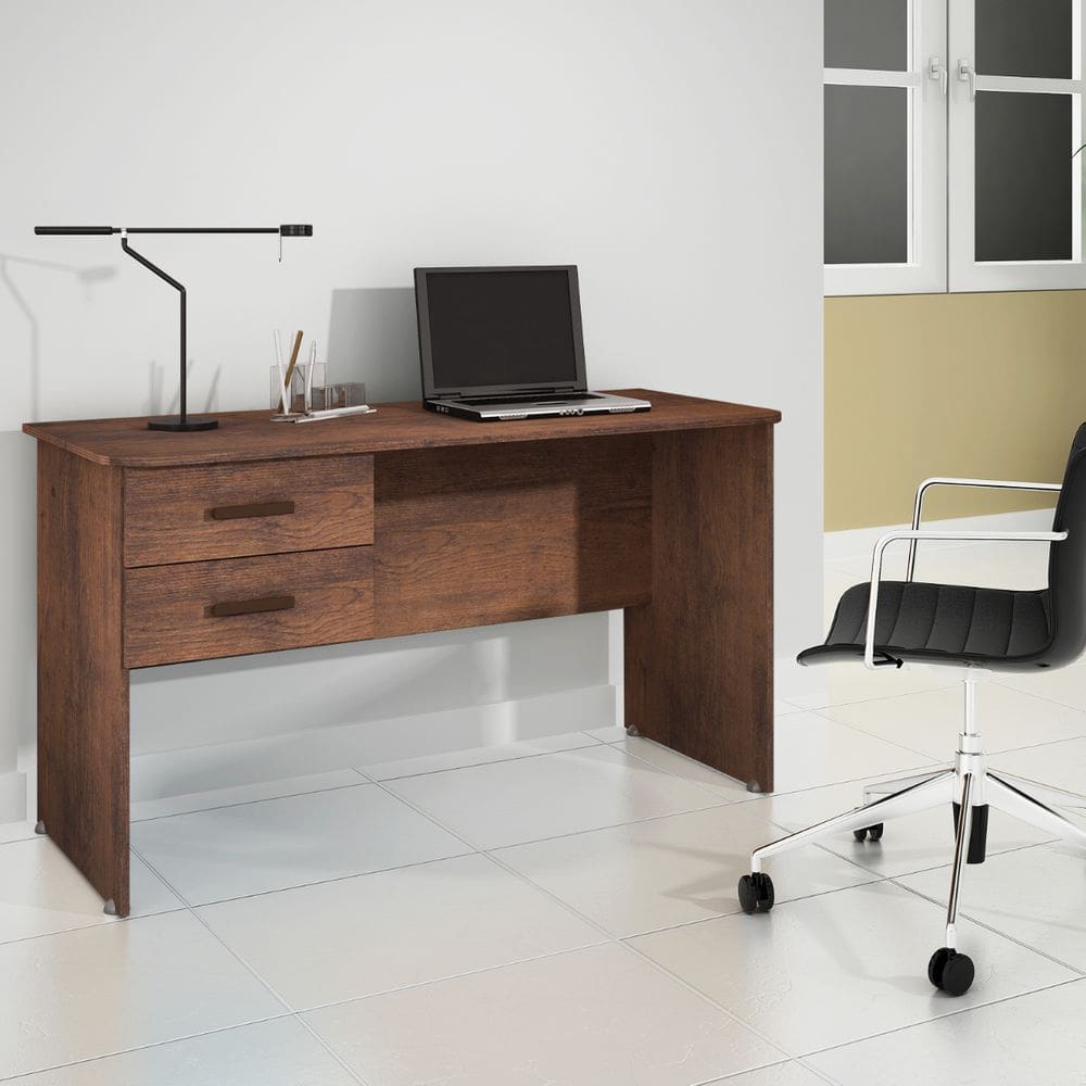 Mesa para Escritório Escrivaninha com 2 Gavetas Café