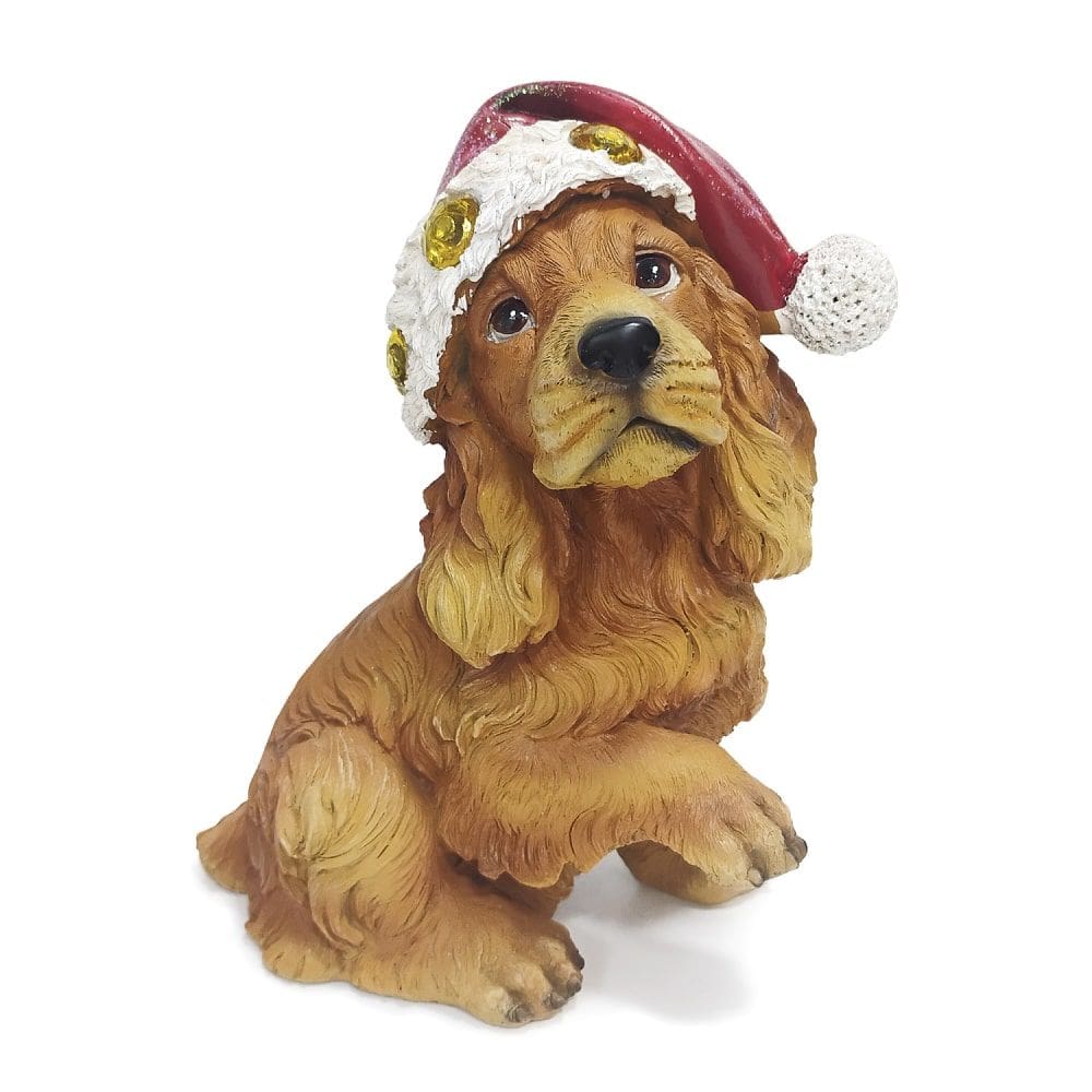 Escultura Cachorro com Gorro e LED Decorativo 23cm