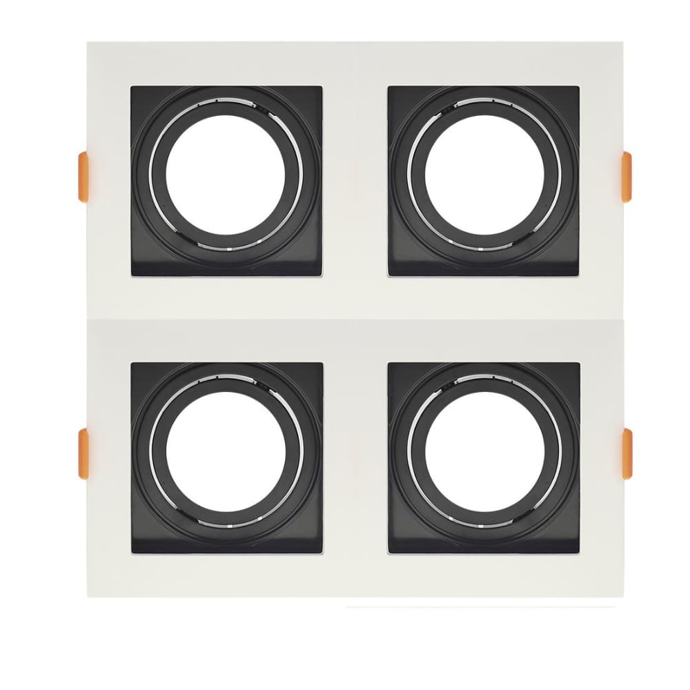 Spot de Embutir Quadrado Recuado Quadruplo AR111 Direcionável Branco com Preto