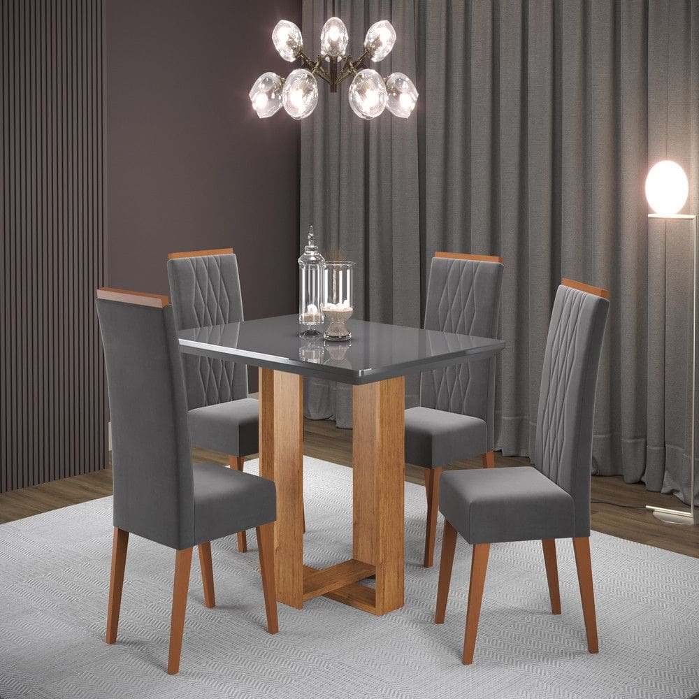Conjunto Sala de Jantar Mesa Vicenza com 4 Cadeiras Cristal Viero