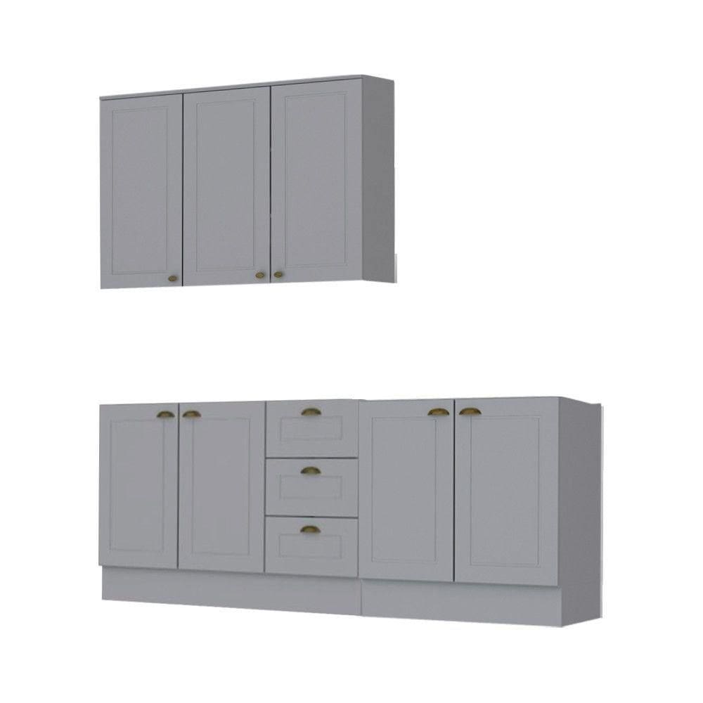 Cozinha Modulada 3 Peças Com Tampo Henn Americana Cinza