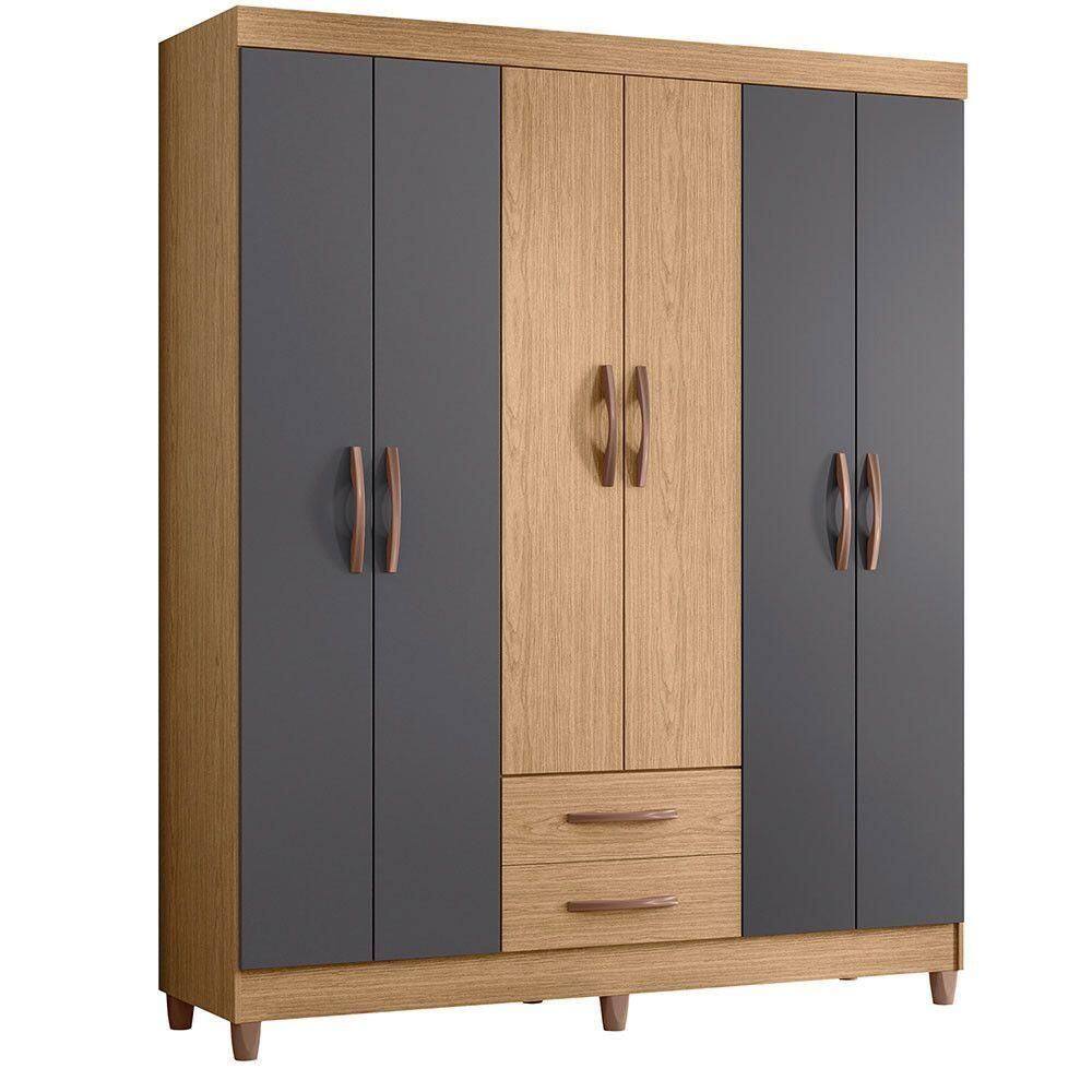 Guarda-roupa Albatroz âmbar 6 Portas Casal Mdp 2 Gavetas Freijó/titanium