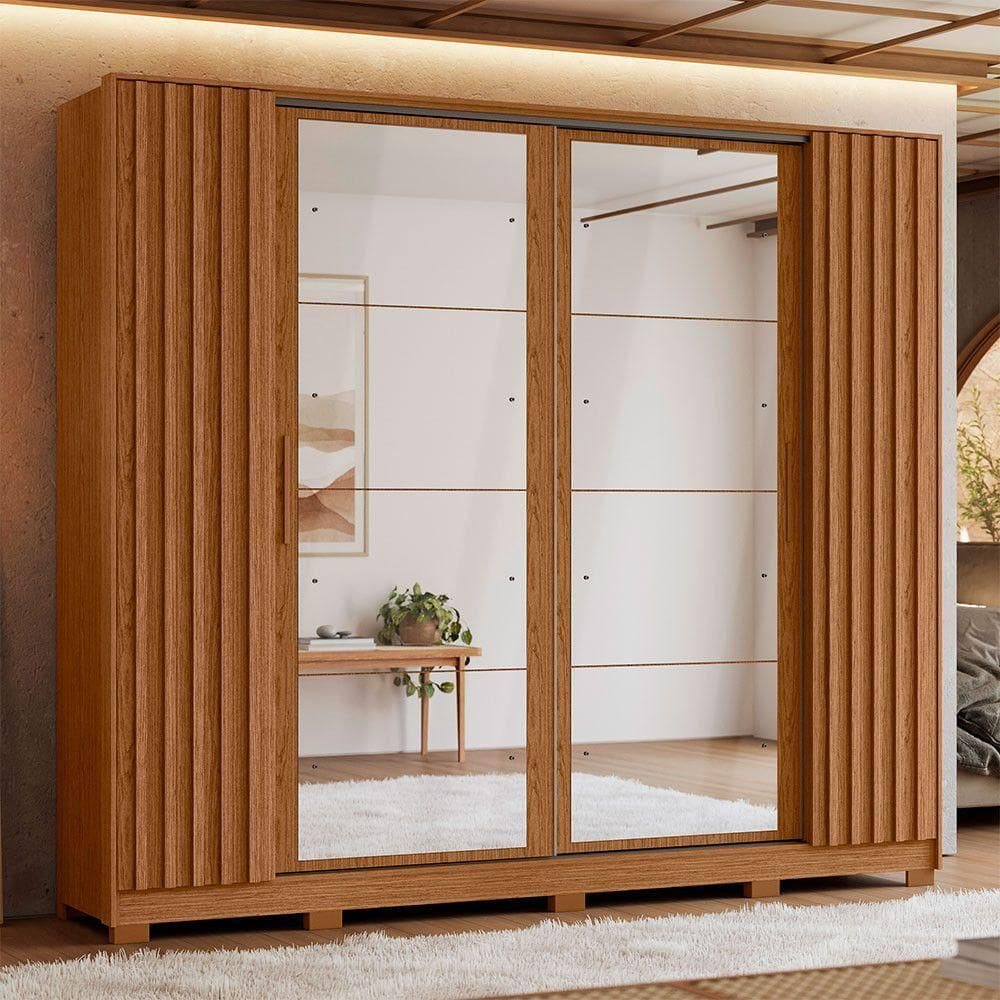 Guarda Roupa Jacarandá 8 Espelhos Ripado 2 Espelhos Albatroz Cinamomo/off White